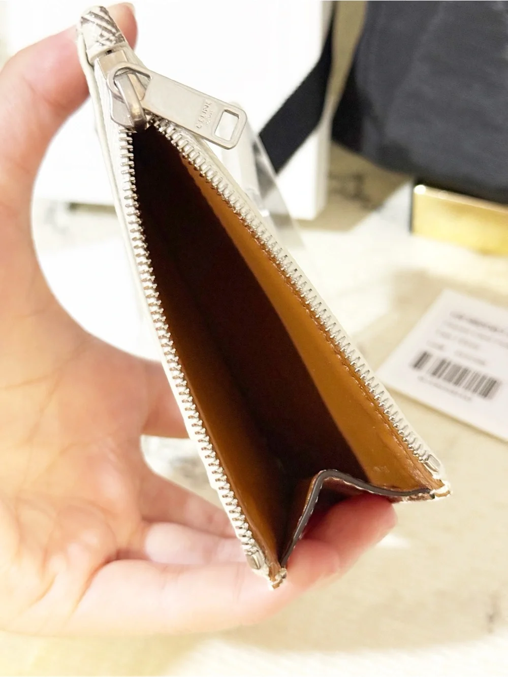 Celine Triomphe Canvas & Leather Zipped Card Holder Wallet